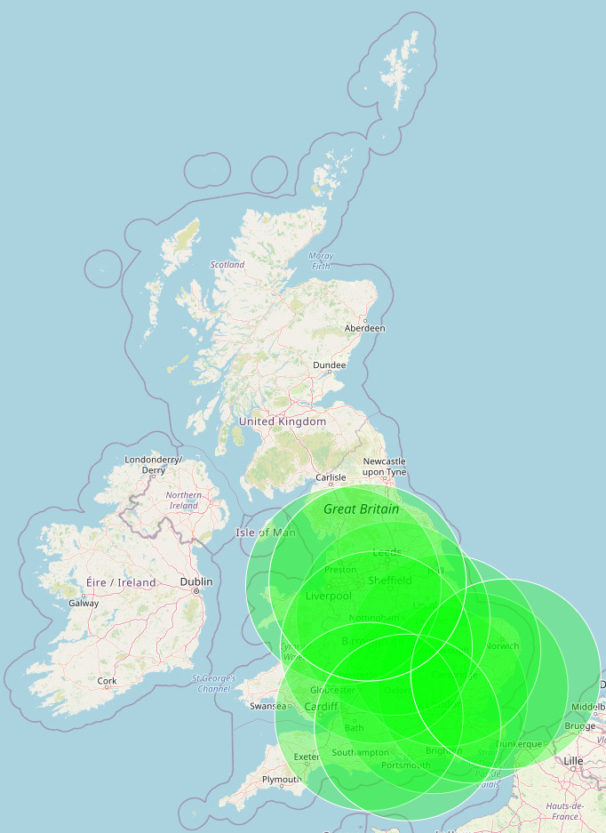 Map showing Recharge EV charging coverage across England's major routes